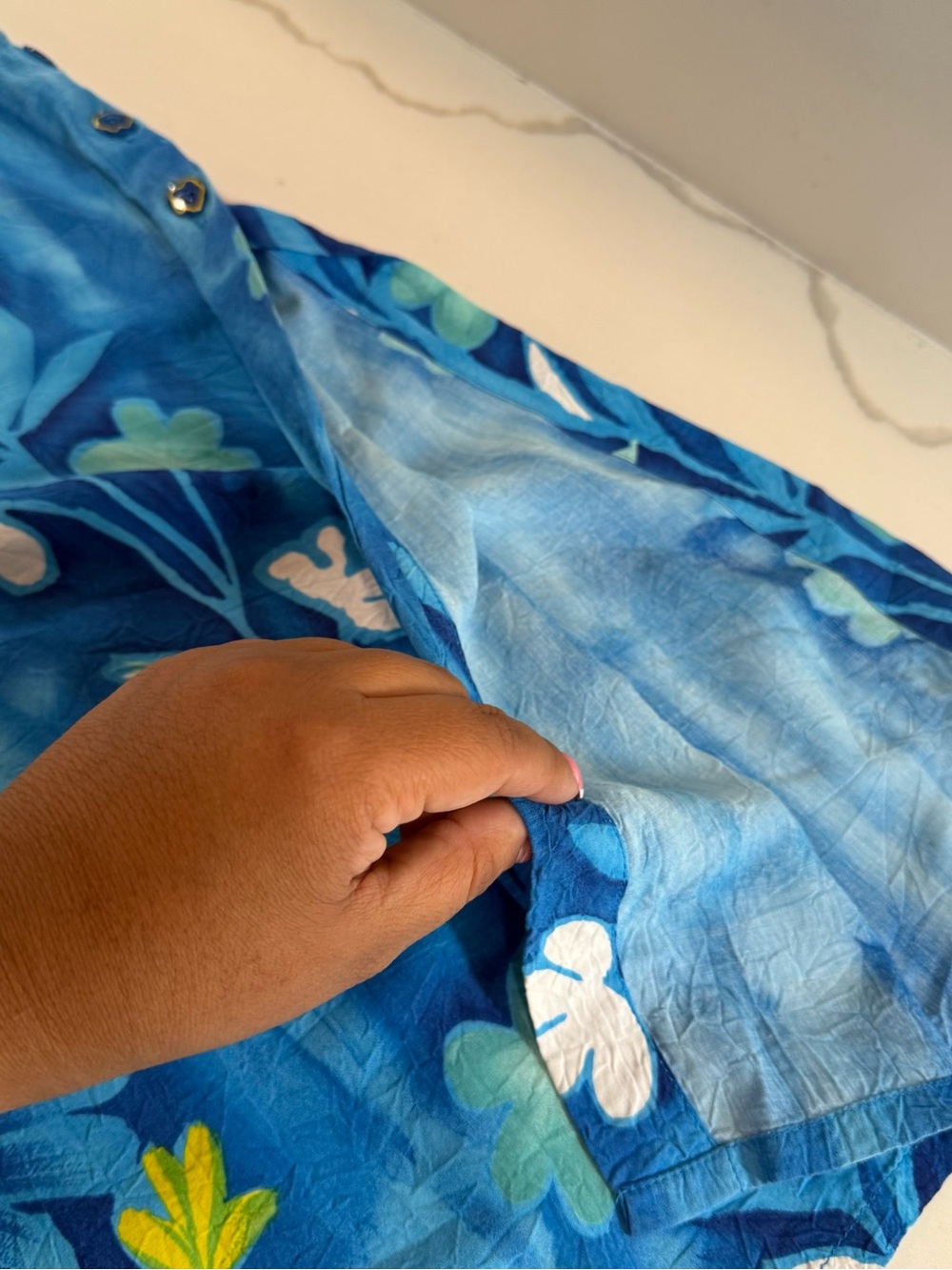 Vintage 90s Jams World Dress Womens small Blue Midi Floral Blue Pockets FLAWED - Picture 11 of 16